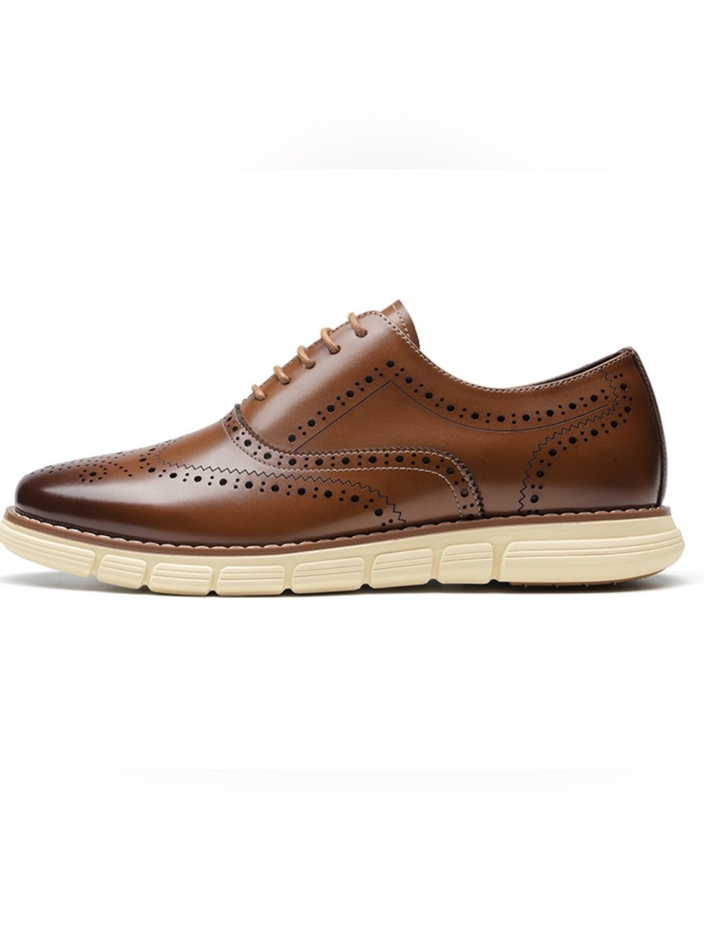 Bruno Marc Grandwing Men's Brown Leather Wingtip Dress Shoes with Cream Sole NIB - Picture 3 of 11